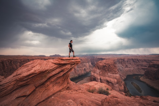 a man in a canyon